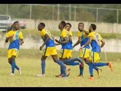 

Shemar Nairne (third left) celebrates his goal against UWI FC with Harbour View teammates in their Red Stripe Premier League match at the UWI Mona Bowl in St Andrew on Wednesday, January 9, 2019. 