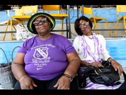 Jean Sutherland (left) and Evritta Gardner  at the National Stadium yesterday. 