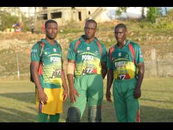 Cousins (from left) Anthony Walters, Jermaine Chisholm and captain Sheldon Pryce, of Gayle Cricket Club in St Mary, champions of the SDC/Wray and Nephew National Community Cricket competition. 
