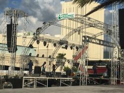 Stage being constructed at the waterfront for new year’s celebration.