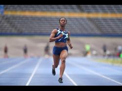 Shelly-Ann Fraser-Pryce wins her 100m heat in 11.28 seconds at the Velocity Fest track meet held at the National Stadium on Saturday, August 8, 2020.