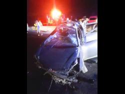 The motor car in which three men lost their lives early Sunday morning.