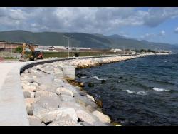 A section of the newly built seawall in downtown Kingston.