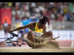 File
Chanice Porter competes in the women’s long jump final at the 2019 IAAF World Athletic Championships, held at the Khalifa International Stadium in Doha, Qatar, in October 2019. 