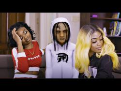 A screenshot from the video showing the ‘anime Tommy Lee Sparta’ (centre) with actors.