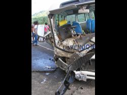 The wreckage of the Clarendon College school bus driven by Keith Dunkley. He succumbed to crash-related injuries the day after the incident in May.