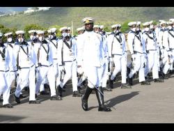 Members of the Jamaica Defence Force at Friday’s Change of Command Parade for newly installed chief of defence staff, Rear Admiral Antonette Wemyss Gorman at Up Park Camp. 