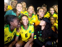 Jamaica’s Reggae Girlz celebrate moments after their World Cup qualifying victory in a friendly international against Panama at the National Stadium on Sunday, May 19, 2019. The JFF is expressing delight with the Government’s approval of 2,500 spectators for the Reggae Girlz’ upcoming World Cup qualifying football match against Bermuda at the National Stadium. 