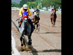 CHINEY MUSIC, ridden by female jockey Samantha Fletcher, canters away from rivals to win the fifth race, a four-year-old and Upwards Maiden Special Weight event for the PTE TOP SHELLAZ Trophy, over five furlongs straight at Caymanas Park on Sunday.