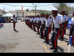 Members of the St Andrew Central police on parade at the commander’s parade inspection at the Half-Way Tree Police Station on Friday.