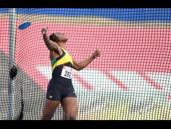 Jamaica’s Dionjah Shaw, winning the Girls U17 Discus Throw event with a record of 45.32m at the Carifta Games in Kingston yesterday.