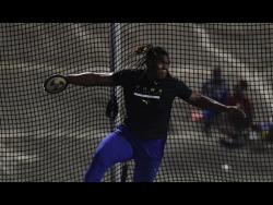 Fedrick Dacres in action in the Men’s Discus Throw final at Velocity Fest 11 at the National Stadium on Saturday.
