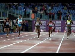 Shericka Jackson of Jamaica (right) on her way to victory in the women’s 200m competition at the Golden Gala Pietro Mennea Wanda Diamond League meeting in Rome, Italy on Thursday. Also pictured are (from left)  Allyson Felix of the United States, the Bahamas’ Shaunae Miller-Uibo, Jamaica’s Elaine Thompson Herah, and Great Britain’s Dina Asher-Smith.