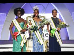 Velonique Brown (centre), Miss Kingston and St Andrew Festival Queen, is flanked by Aaliyah Myrie (right) first runner-up, and Seana’Kay Wright, second runner-up.