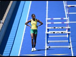 Jamaica’s national champion in the Women’s 400m Hurdles, Janieve Russell, at a training session at the Lane Community College in Eugene, Oregon on Thursday.