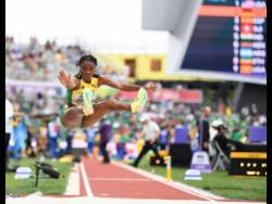 Jamaica’s Ackelia Smith competing in the Women’s Triple Jump qualifiers at the World Athletics Championships at Hayward Field in Eugene, Oregon, on Saturday.