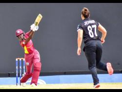 Jamaica and West Indies opener Rashada Williams drives to the offside off New Zealand bowler Hayley Jensen during the recently concluded ODI series.