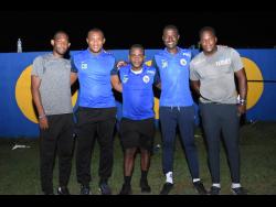 Jamaica College’s coaching staff (from left) Davion Ferguson (coach), Chevaughn Bailey (assistant physical trainer), Omar Folkes (equipment manager), Jason Henry (physical trainer) and Alvin Green (massage therapist).