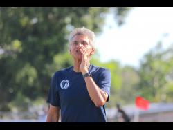 Chapelton Maroons coach Clovis de Oliveira shouts instructions to his players from the sidelines, during their Lynk Cup match against Humble Lion on Thursday at Effortville Community Centre. Maroons won 5-3 on penalties.