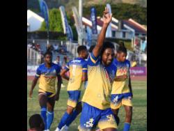 Harbour View players celebrate after scoring against Cavalier in their Jamaica Premier League (JPL) match at the Ashenheim Stadium last night. Harbour View won 2-1.