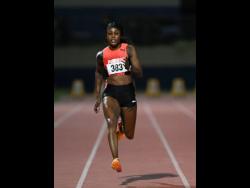 Elaine Thompson Herah strides to victory in the women’s 100 metres in 11.23 seconds at the JAAA Quest for Budapest Series track and field meet at the Ashenheim Stadium on Saturday.