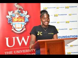 Aisha Stone speaks about her experiences with coding at the launch of the 2023 JamCoders Summer Camp, which was held at The University of the West Indies, Mona campus, recently.   