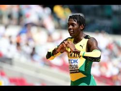 Jamaica’s Antonio Watson celebrates winning heat five of the men’s 400 metres at the World Athletics Championships in Budapest, Hungary, today.