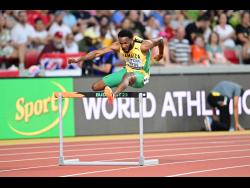 Gladstone Taylor/Multimedia Photo Editor
Jaheel Hyde competing in the men’s 400m hurdles semifinals at the World Athletics Championships in Budapest, Hungary, on Monday. 
