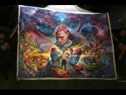 The 10-foot long painting of international singer Chris Brown, done by Jamaican artists Jason Hall and Romar Wilmot.