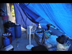 Sandra Shepherd has been living spending her time under this tarpaulin which is attached to the side of her daughter’s home.