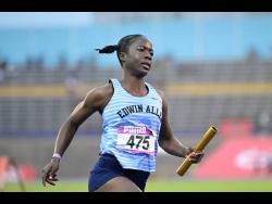 Edwin Allen High’s Reneica Edwards anchors the team to victory in the girls’ Class Two 4x100 metres at the Gibson McCook Relays at the National Stadium on February 24, 2024.
