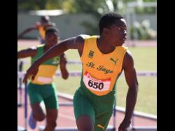 Marquies Page of St Jago High wins the Class Three 100m hurdles at the Central Athletics Championships at G.C. Foster College on Wednesday, February 21.