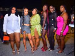 Photo by Anthony Minott 
These beauties of the Vineyard Town crew were out to celebrate Clive Heavy Hitters’ birthday, held in Kingston recently.