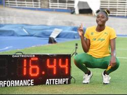 St. Jago's Kimeka Smith broke the record twice on her way to winning the Class Two girls' shot put at the ISSA/Grace Kennedy Boys and Girls' Athletics Championships at the National Stadium today. She threw 16.44 metres to break the old record of 15.99 metres set by Danielle Sloley in 2018.