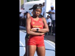 Akeelah Bell of Wolmer's Girls' School concentrates intently at the start of the 80 metres hurdles, before winning the event in 11.27 seconds at the ISSA/GraceKennedy Boys and Girls' Athletics Championships at the National Stadium today.
