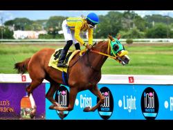 BROMPTON ALEX, ridden by leading jockey Tevin Foster, winning the second race, The Reggae Roots Rocking Trophy, over five furlongs round at Caymanas Park on Saturday. The event was a Restricted Allowance Stakes for five-year-old and upwards.