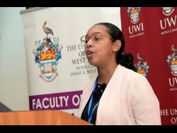 Credit: Rudolph Brown Alexi-Jade Lyew speaking at the Dying to be Beautiful symposium held at The University of the West Indies, Mona, last weekend.