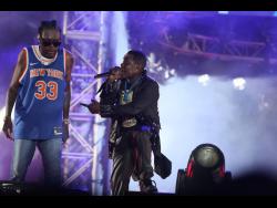 Vybz Kartel (left) and MC Nuffy on the stage at Freedom Street.