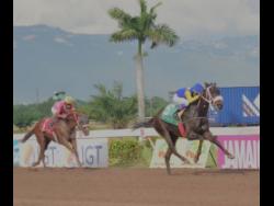 MS CHERRY, ridden by Ismael Velasque, winning the OTB Appreciation Trophy over seven furlongs at Caymanas Park on Saturday.