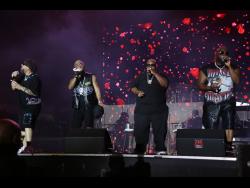 R&B group Dru Hill performing one of their many hits for the night.