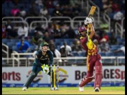West Indies’ Roston Chase on the go during his attacking 60 in the hosts’ 189 for eight in the first T20 International against Australia at Sabina Park on Sunday night. Australia won by three wickets.  