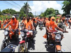Motorcyclists out in their numbers on Nomination Day to support Dr Mirander Wellington, People’s National Party candidate for St Elizabeth South West.