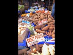 Market produce on display in Coronation Market on the eve of Hurricane Melissa’s arrival.