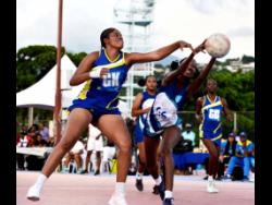 Credit: Gaynstead High School’s senior goalkeeper Crystal Nicholson (left) loses the ball to St Catherine High’s goal shooter Kellian Hunter during the ISSA urban schoolgirls’ netball finals at the Leila Robinson Courts on Thursday, December 7, 2023.