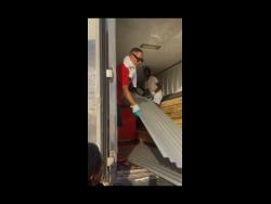 Credit: Contributed Rohan Melhado (left), entrepreneur and music producer, helps to offload building material to residents displaced by Hurricane Melissa.