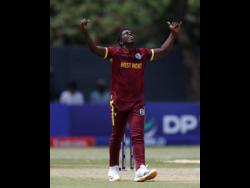 Credit: Courtesy of ICC West Indies Under-19 bowler Vitel Lawes celebrates a wicket.