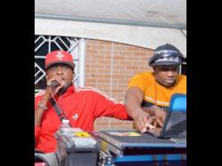 Di General Pink Panta (left) and DJ Skinny play at an event in Brown’s Town, St Ann.