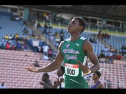 Credit: Gladstone Taylor Sanjay Seymore with an early celebration in the Under-20 boys’ 200m finals on day three of the Carifta Trials held at the National Stadium in Kingston on Sunday, March 8.