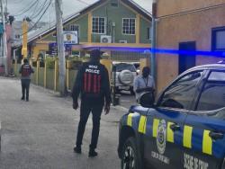 Police on the scene outside the church on Water Lane, Montego Bay where Corra Thompson was gunned down.