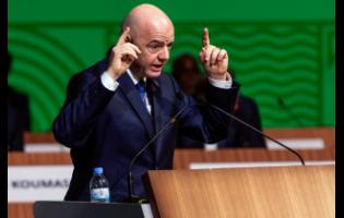 FIFA president Gianni Infantino speaks at the 73rd FIFA Congress, held in Kigali, Rwanda, last Thursday. Infantino was re-elected by acclaim to another four-year term after suggesting the financial results under his leadership would keep an industry CEO in the job for life.